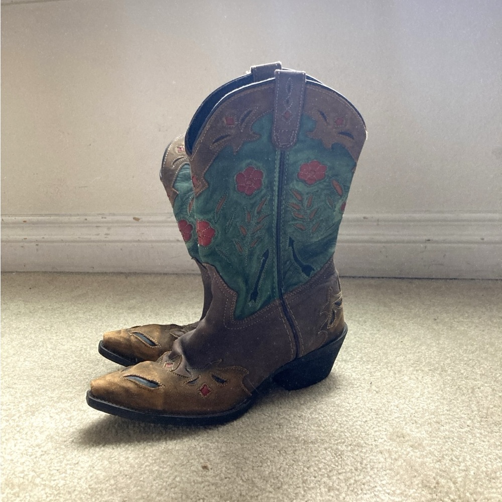 Green and Red Laredo cowgirl boots.
